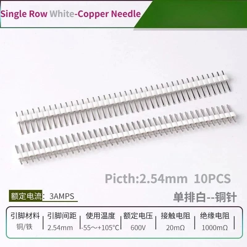 10PCS Color Gilded Pin Headers 2.54mm Single & Double Row Set
