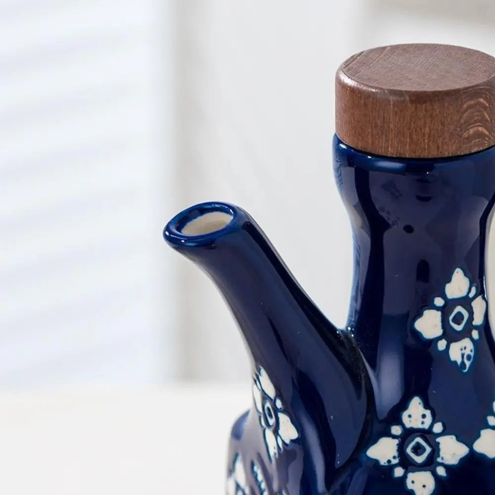 Blue Printed Ceramic Oil & Vinegar Pot with Handle 250ml Ceramic Oil Pot Richie's
