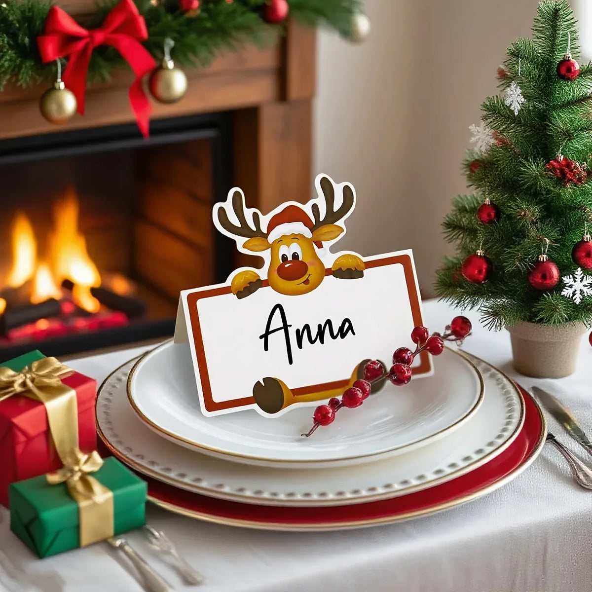 30 Pcs Christmas Reindeer Foldable Place Card Holders Christmas Place Cards Richie's