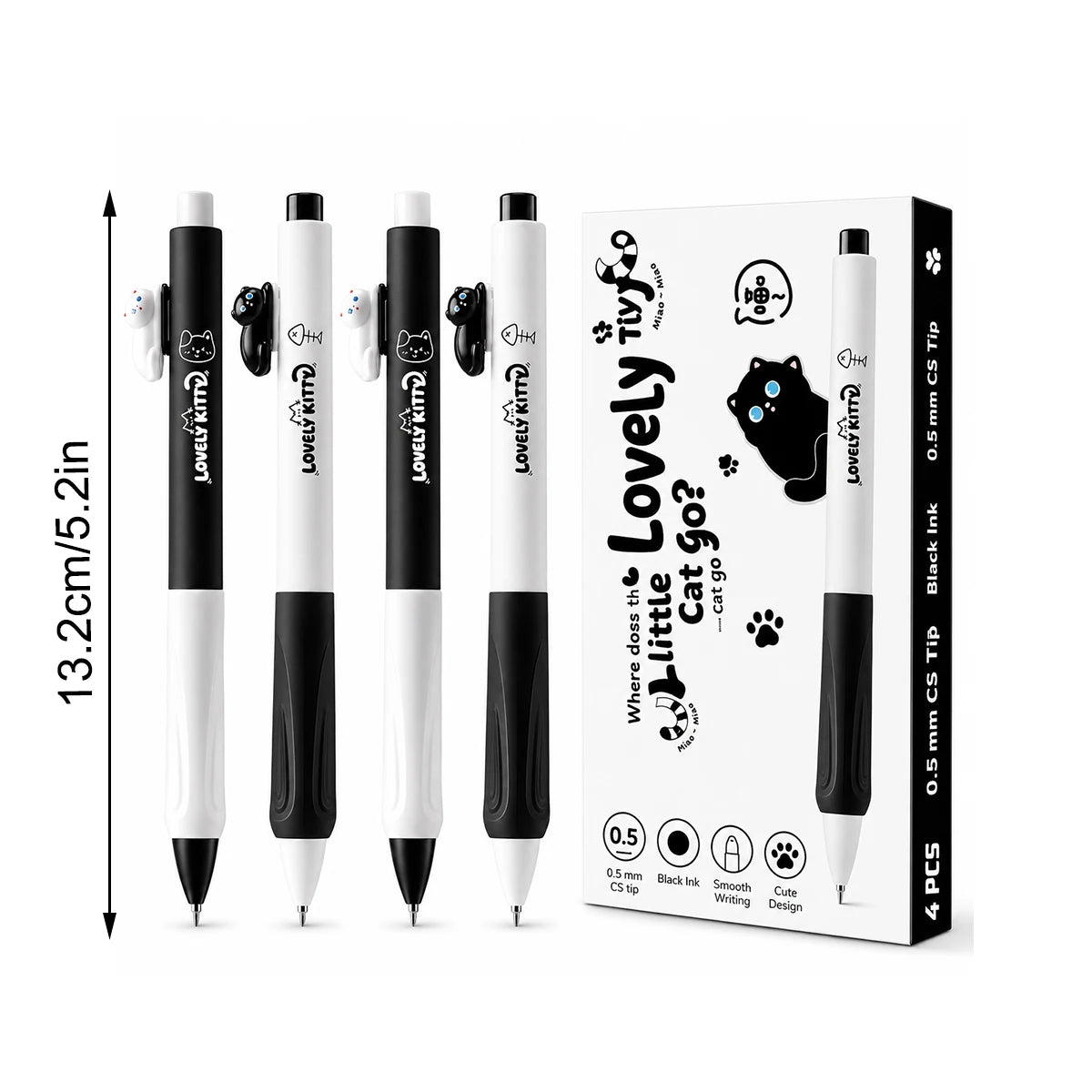4-Pack Cute Cat Gel Pens 0.5mm Fine Point Soft Grip Gift Set Gel Pen Set Richie's