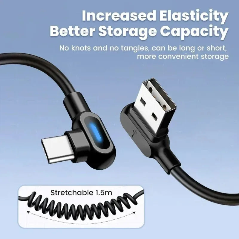 FUCHU Coiled USB-C Fast Charge Cable 6A 120W LED Indicator USB Charging Cable Richie's