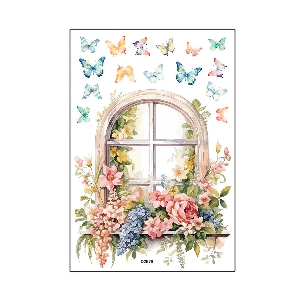 Multicolor Floral Window View Wall Sticker Self-Adhesive PVC Decal Wall Sticker Decal Richie's 4