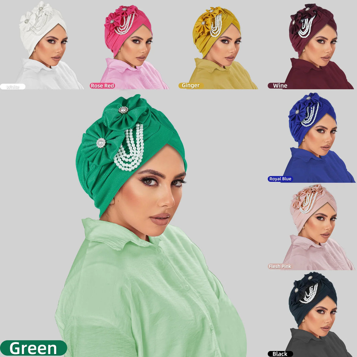 Pearl Beaded Turban Cap Women – Floral Chiffon Head Wrap Turban Head Wrap Richie's