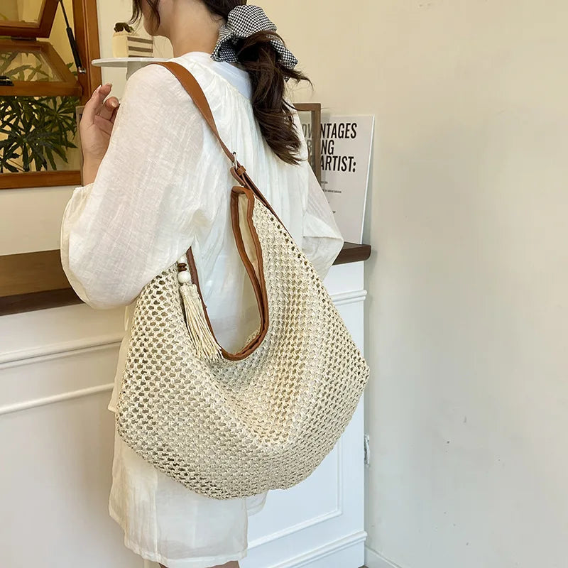 Rattan Woven Women Shoulder Bag Large Beach Tote Straw Purse Woven Shoulder Bag Richie's