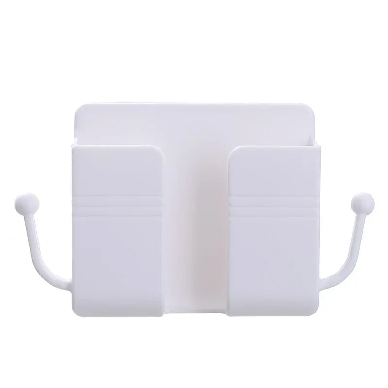 Wall Mount Phone Holder No-Drill Plug Bracket with Side Hook Phone Charging Bracket Richie's white-2pcs