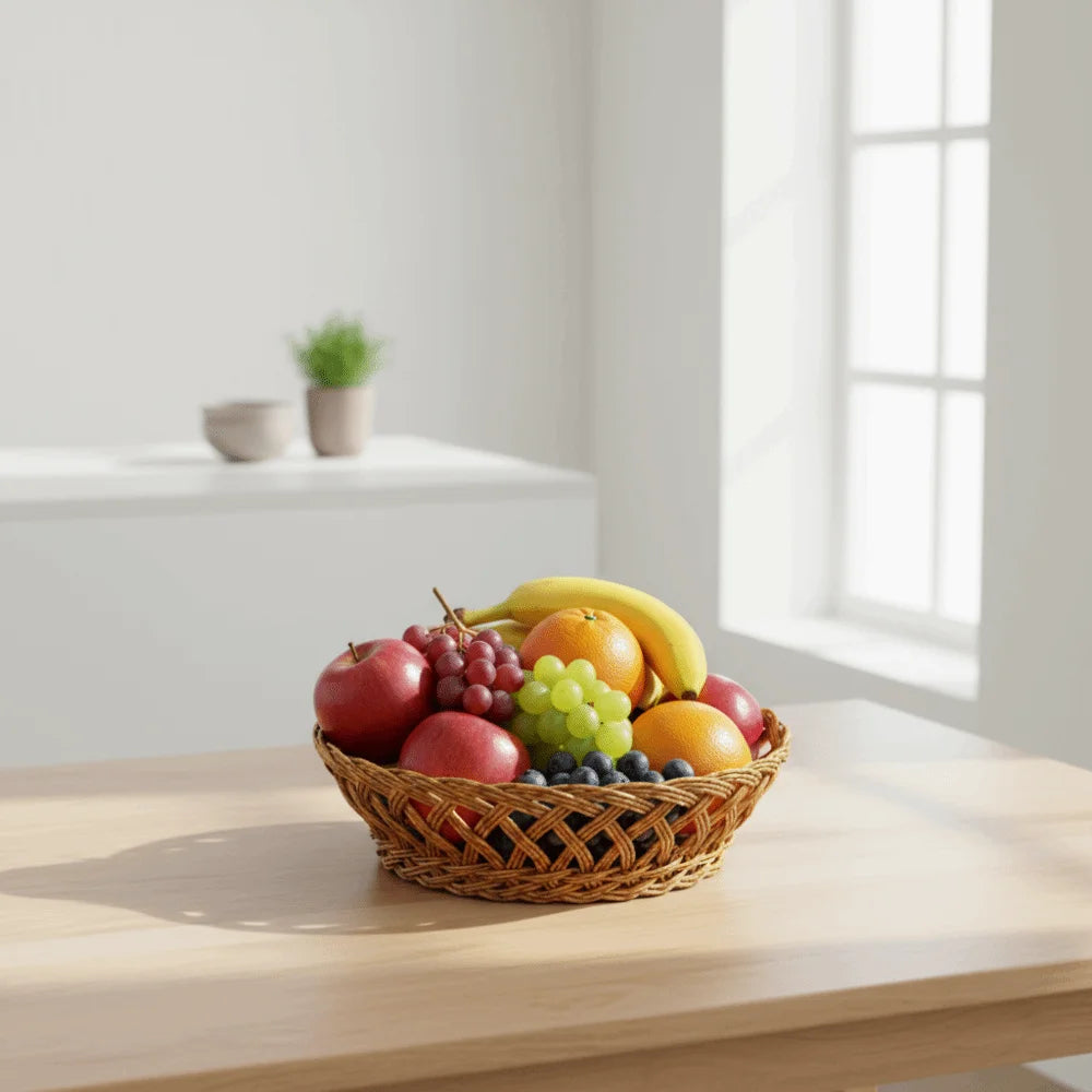 Hand-Woven Rattan-Style Round Fruit Basket & Storage Organizer Woven Storage Basket Richie's