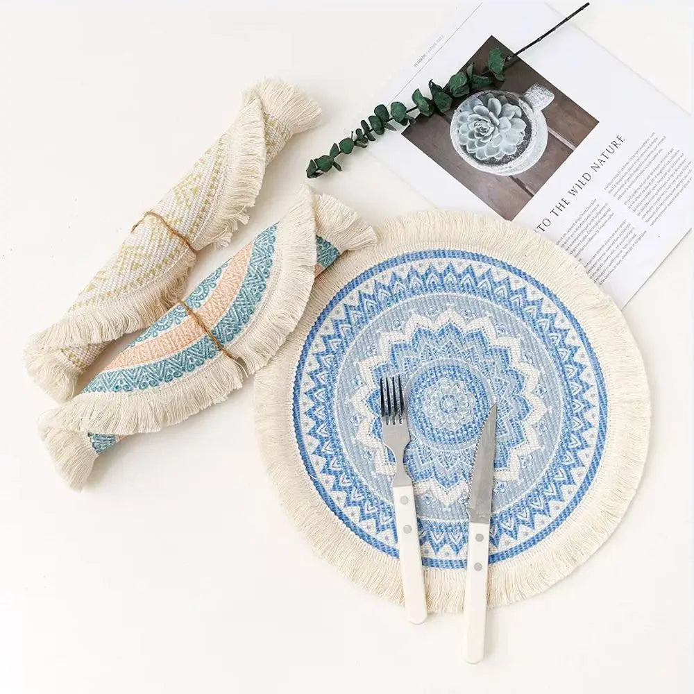 Bohemian Round Woven Placemat – Heat Resistant & Non-Slip Tassel Woven Placemat Richie's