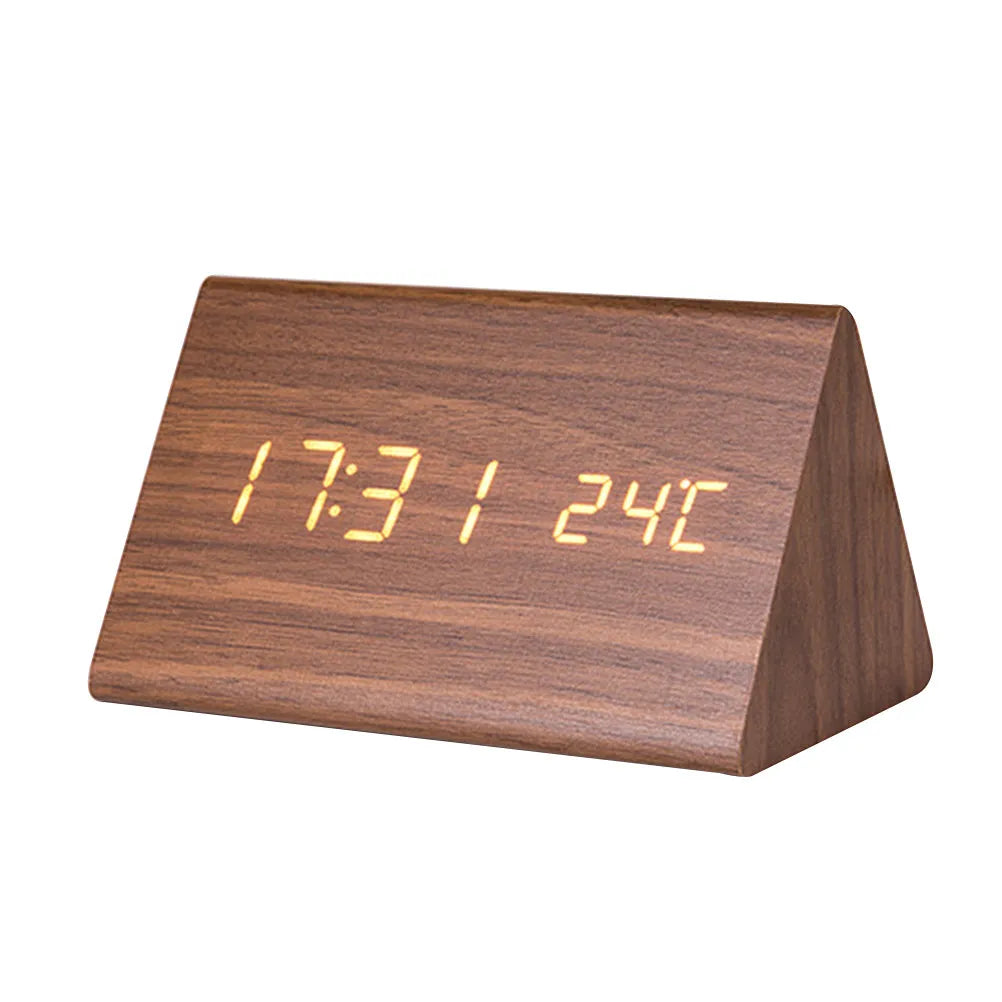 Wood Digital Alarm Clock LED Display, Temp & Snooze Digital Alarm Clock Richie's Brown