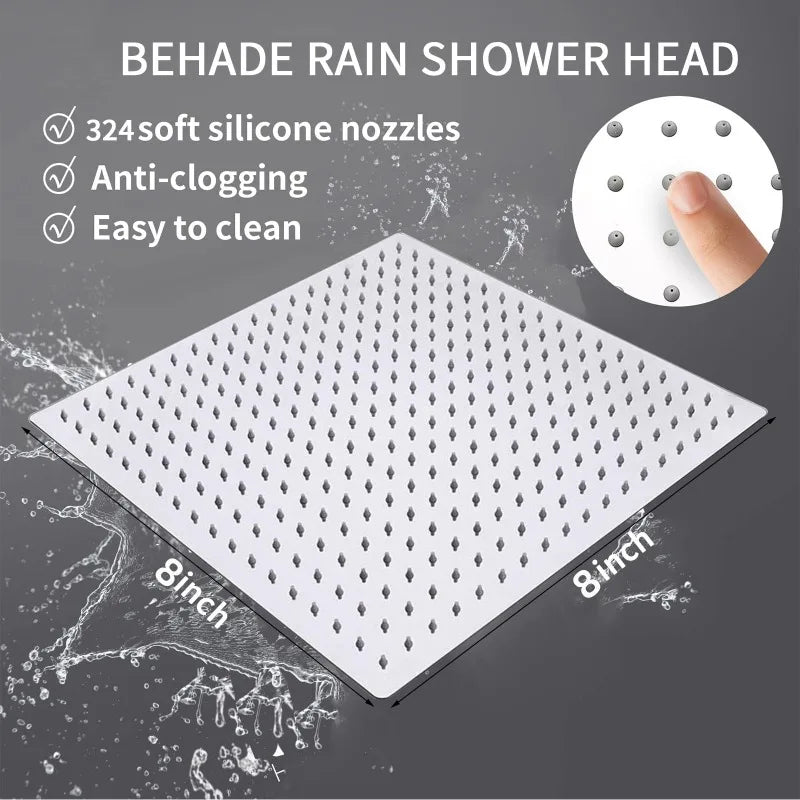 8-Inch Square Stainless Steel Rainfall Shower Head | Ultra-Thin Rainfall Shower Head Richie's