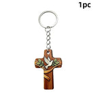 Wood Cross Keychain Dove Print – Baptism & Wedding Gift Set Religious Gift Keychain Richie's A4