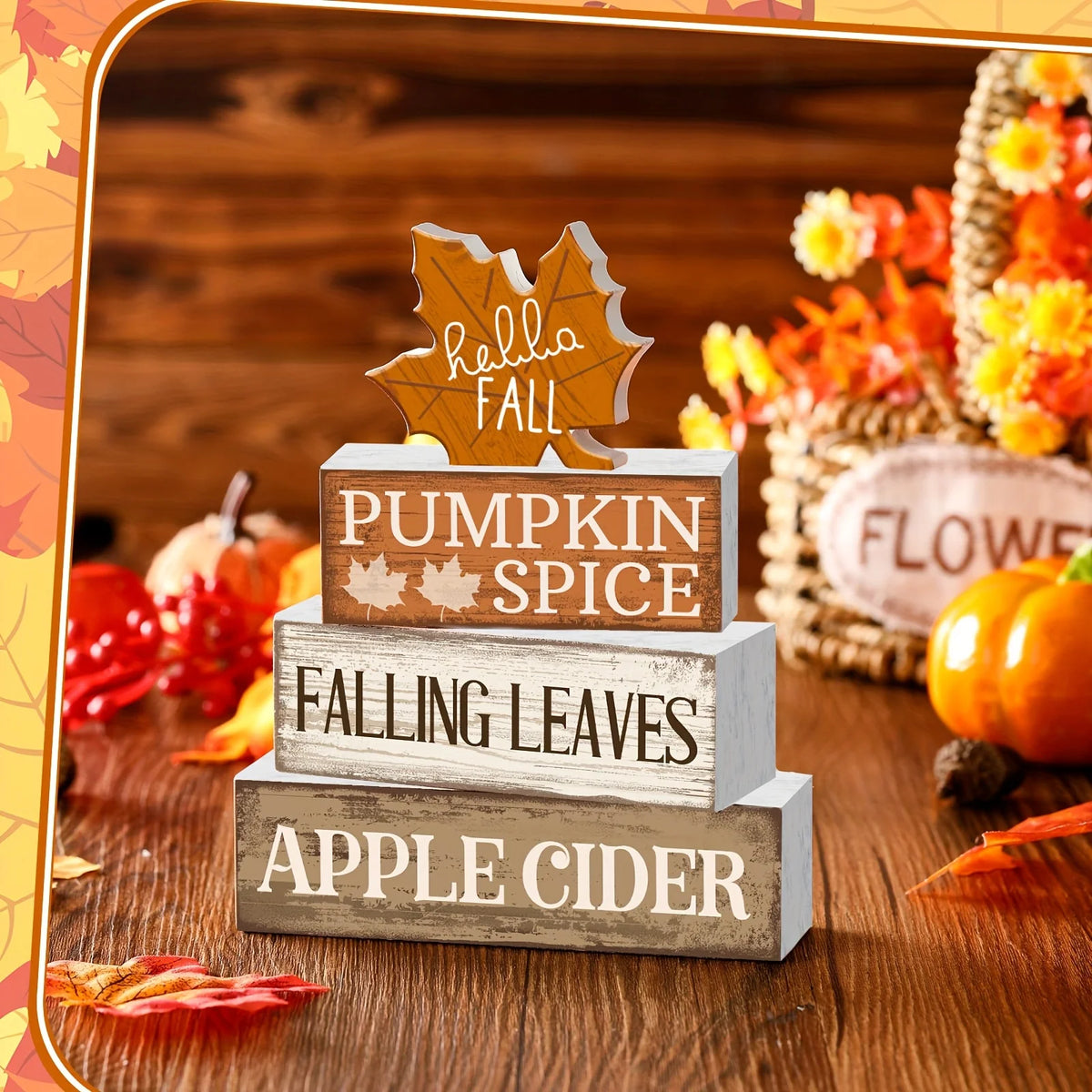 4pcs Fall Tiered Tray Decor Set – Rustic Maple Leaf Wood Signs Seasonal Tray Decor Richie's