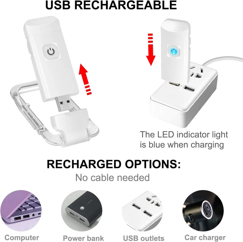 KEBINCPLED LED Clip-On Book Light USB Rechargeable 200mAh LED Book Light Richie's
