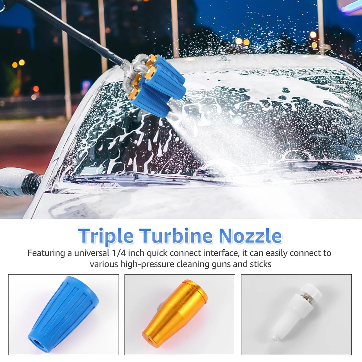 4-in-1 Turbo Nozzle 360° Rotating 4000 PSI 1/4" Quick Connect Pressure Washer Nozzle Richie's