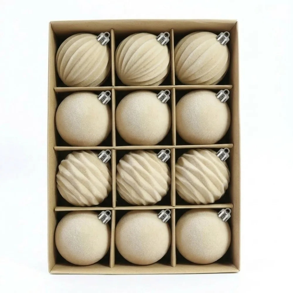 12Pcs Velvet Flocked Christmas Balls 6CM Tree Ornaments Christmas Tree Ornaments Richie's Blue 1.5cm