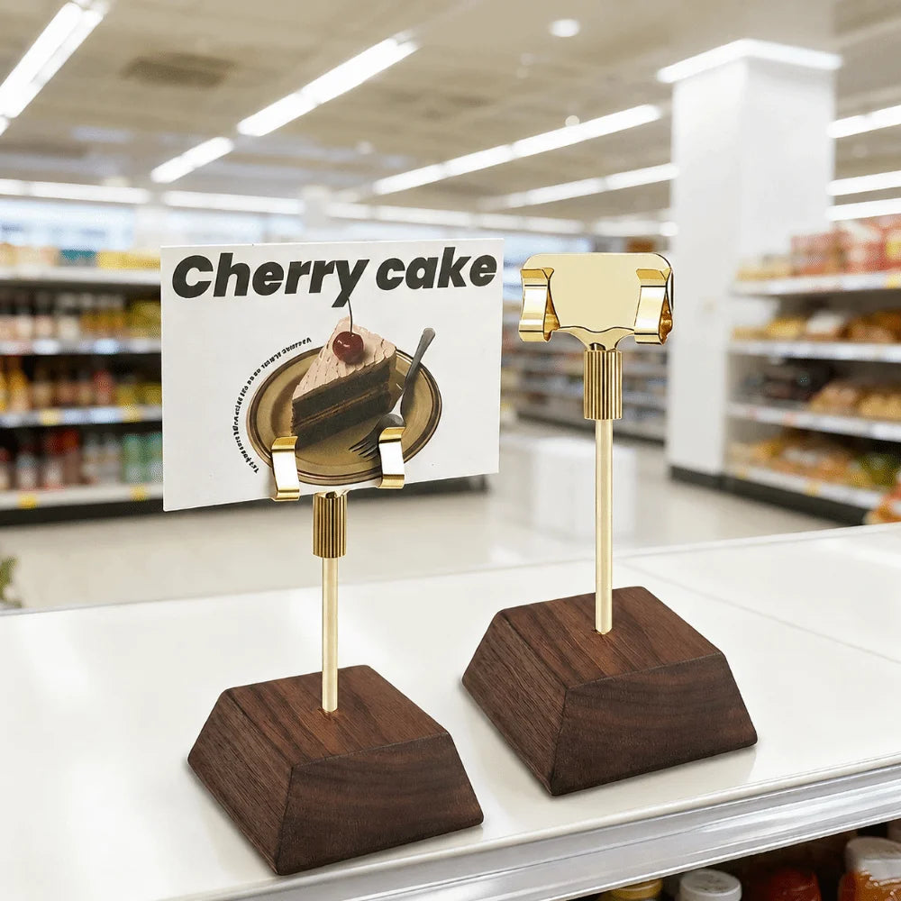 Wood Base Metal Table Sign Holder – Price Tag Display Stand Table Sign Holder Richie's