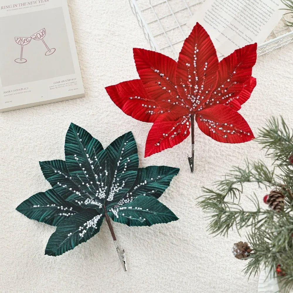 25CM Glitter Artificial Poinsettia Flower – Christmas Décor Artificial Christmas Flower Richie's