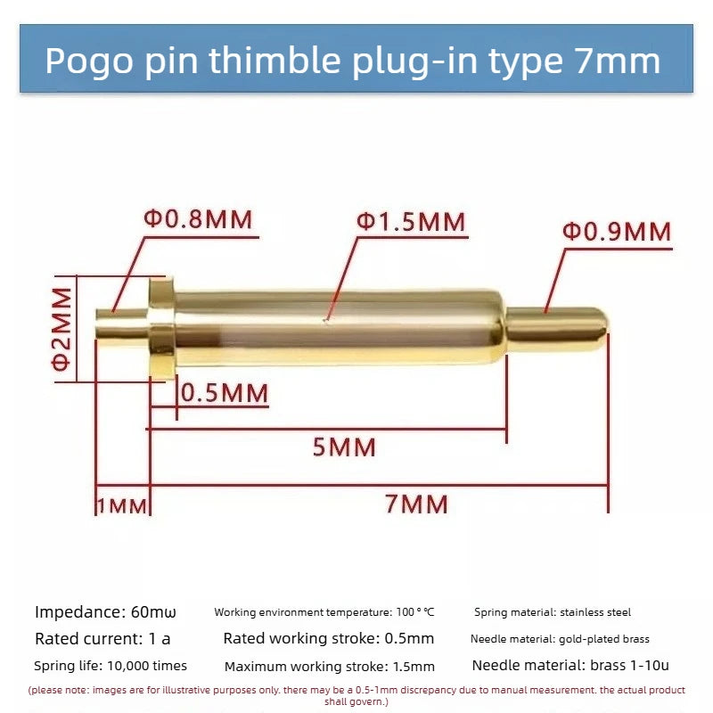 DIP SMD Double Spring PCB Pogo Pin Connectors 20/50/100 Pcs PCB Pogo Pin Connector Richie's DIP H7.0MM 50PCS