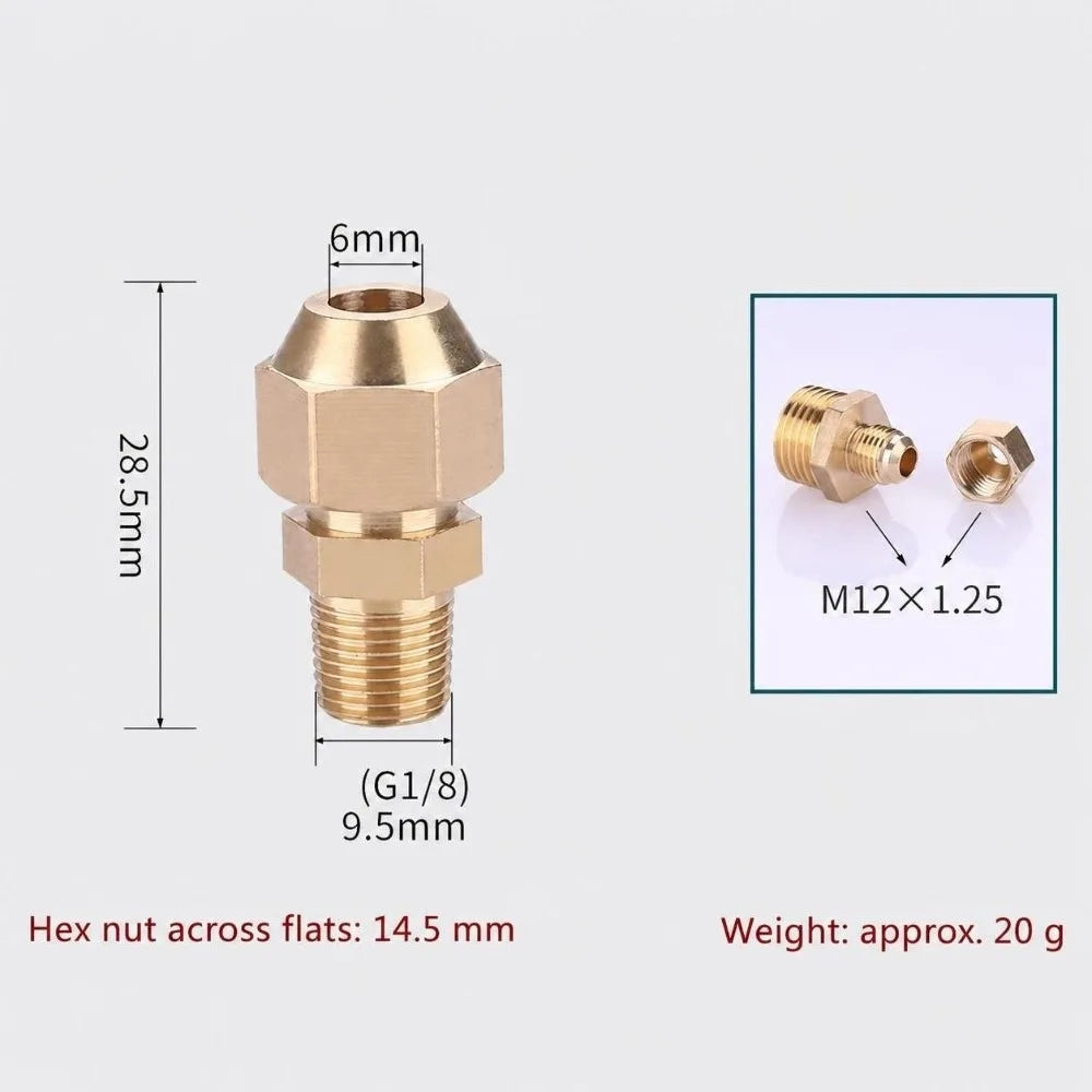 Brass Flare Adapter Hexagon Male Thread 1/4" 3/8" 1/2" Connector Brass Pipe Fitting Richie's Pipe 6mm x 1-8-