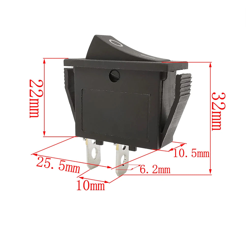 KCD3 Rocker Switch 16A/250V 20A/125V ON-OFF 2-Pin Black Rocker Switch Richie's