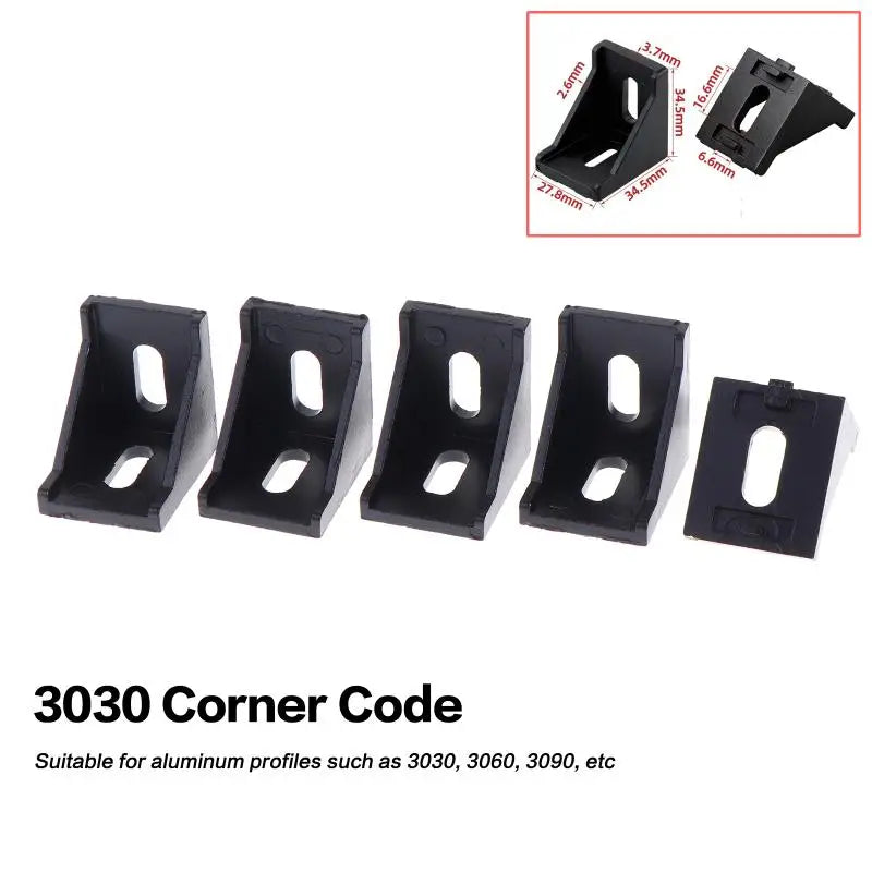 5Pcs Black Aluminum Angle Connectors for T-Slot Extrusion Brackets Aluminum Angle Bracket Richie's 3030 5pcs