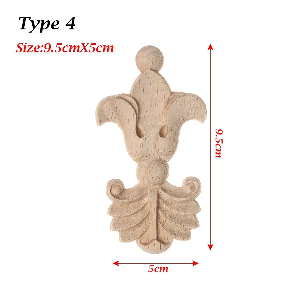 Unpainted Wood Carved Rose Flower Applique Furniture Ornament Wood Carved Applique Richie's type 4-9.5cmX5cm-