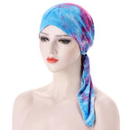 Women's Printed Pre-Tied Turban Cap Hijab Headscarf Bandana Turban Headscarf Cap Richie's Lake blue rose red