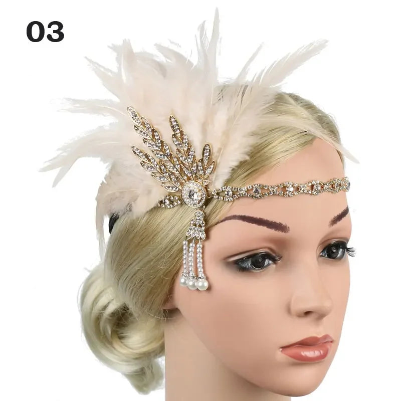 Women's Feather Flapper Headband – 1920s Vintage Rhinestone Feather Flapper Headband Richie's 03