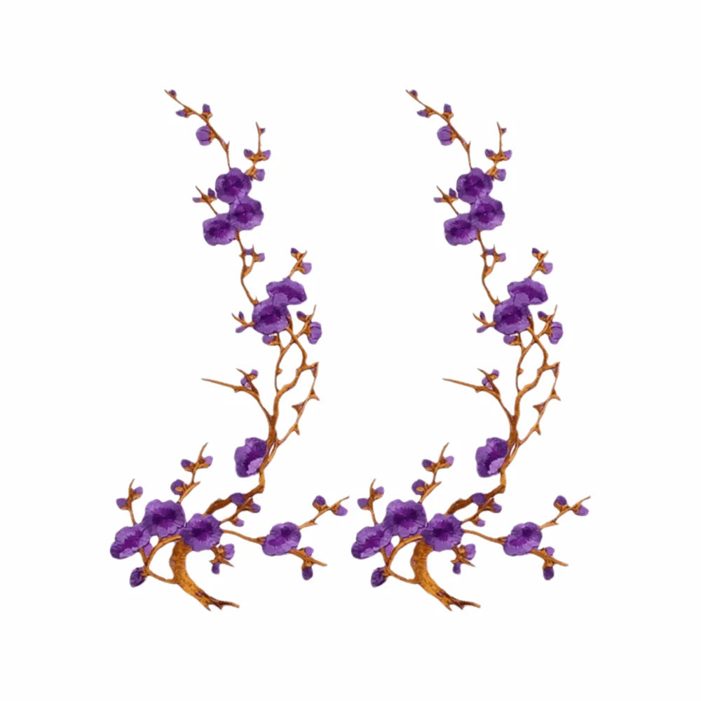 Cherry Blossom Iron-On Embroidery Patches – 2Pcs Floral Appliqué Embroidery Iron-On Patch Richie's Purple