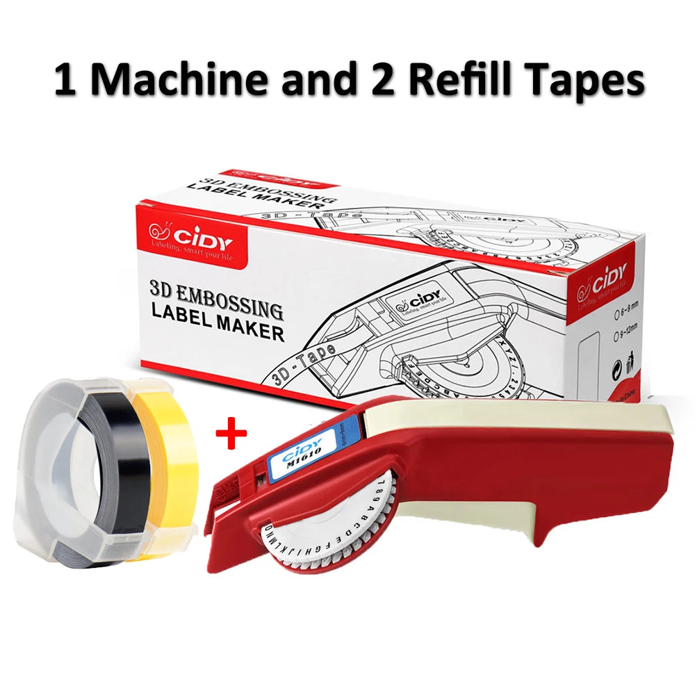 CIDY M1610 Manual Label Maker with 2 Refill Tapes – 6/9mm Embossed Manual Label Maker Richie's