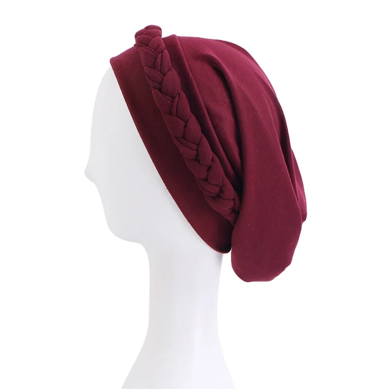Women's Braided Elastic Turban Head Wrap | Islamic Headwear Turban Head Wrap Richie's red