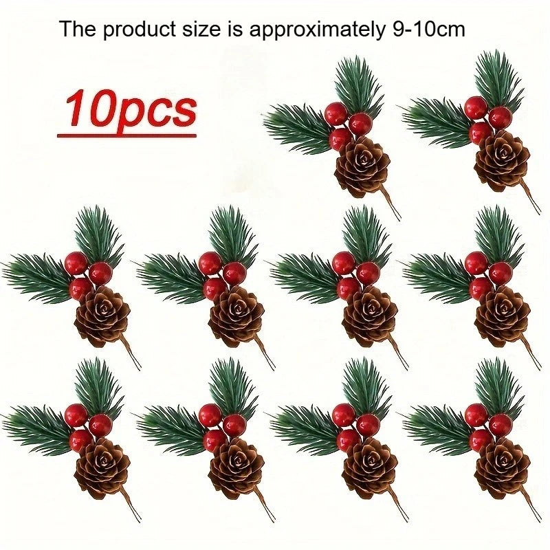 Artificial Pine Cones & Red Berries Holiday Picks – 6/10 Pcs Holiday Decoration Picks Richie's