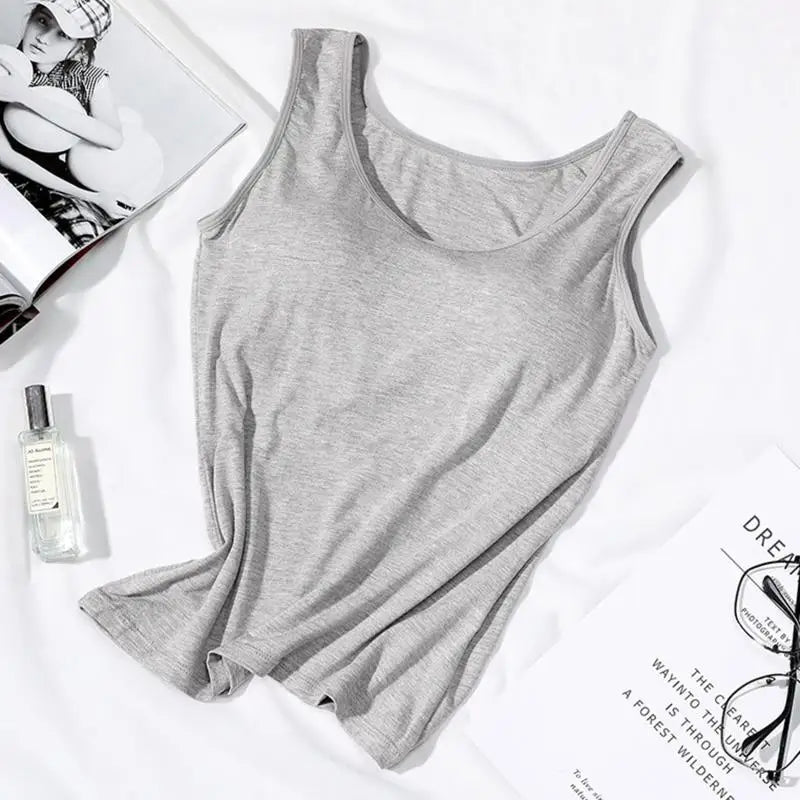 Women's Tank Top with Built-In Padded Bra – Slim Fit Cami Women's Cami Vest Top Richie's light gray XXL