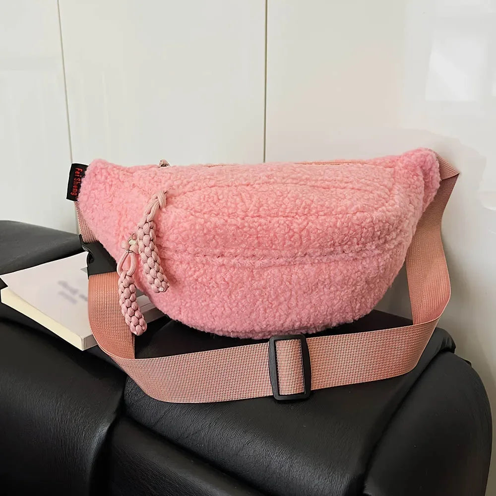 Women's Plush Faux Fur Crossbody Bag – Trendy Winter Shoulder Bag Crossbody Shoulder Bag Richie's Pink