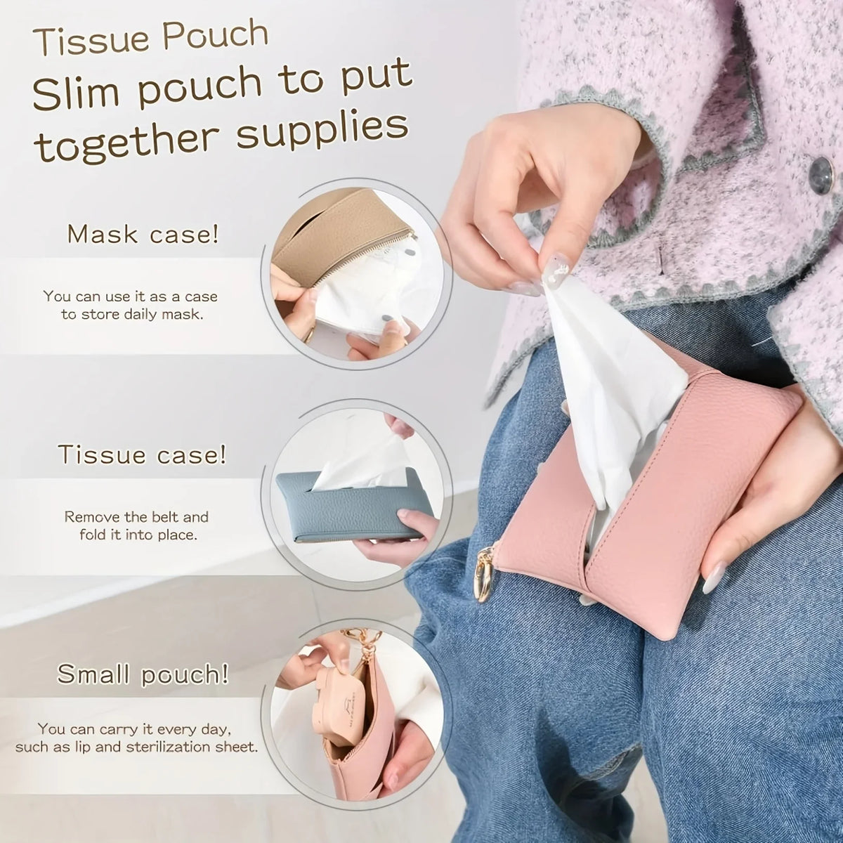 Zippered Pocket Tissue Holder PU Mini Pouch – Wallet Organizer Tissue Holder Pouch Richie's