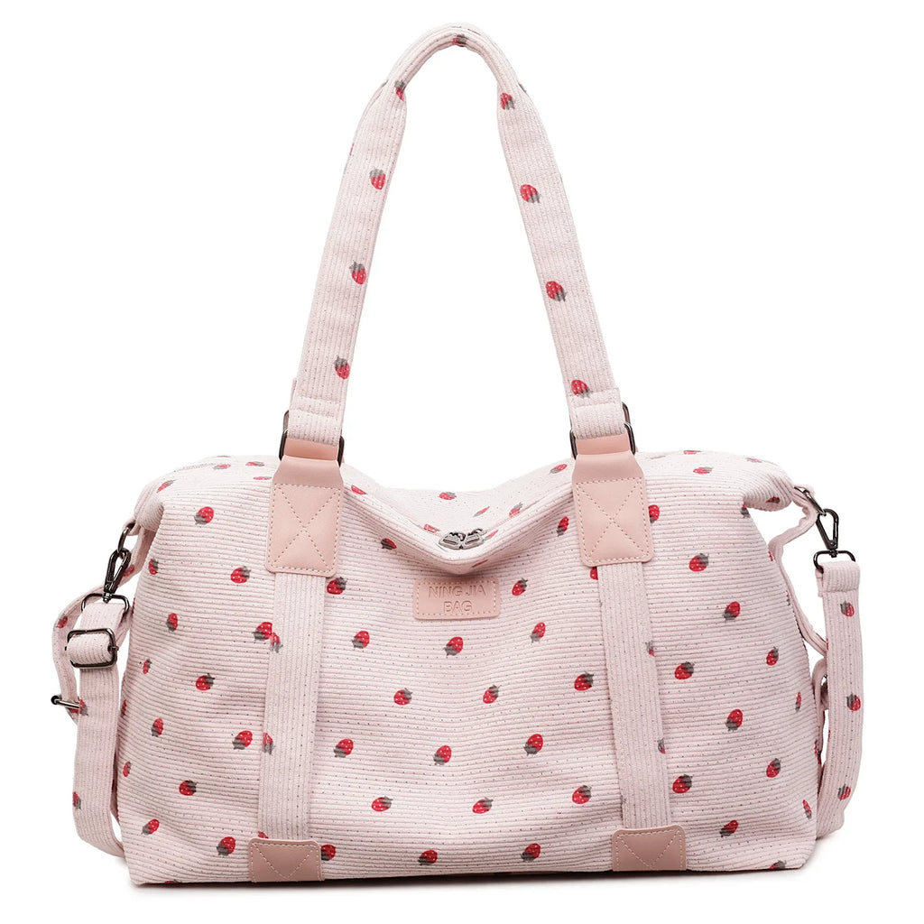 Strawberry Corduroy Travel Bag – Large Crossbody Duffel Travel Duffel Bag Richie's