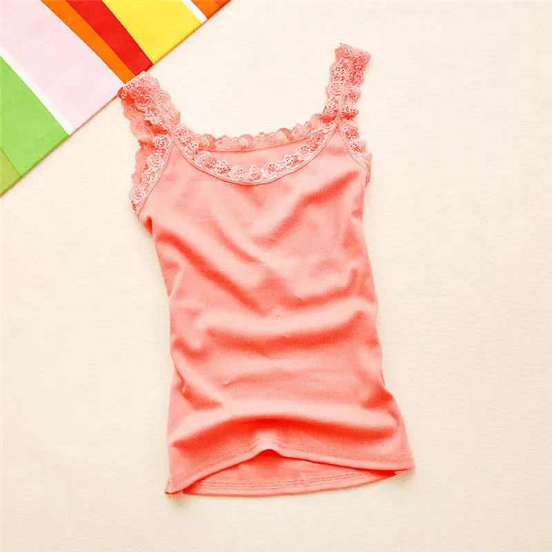 Women's Sleeveless Lace Cotton Tank Top – White & Black Lace Tank Top Richie's watermelon red One Size