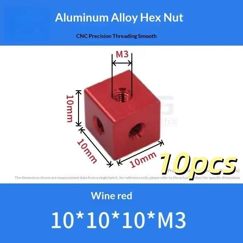 10pcs M3 Aluminum Alloy Square Cube Nut Connector Block DIY Hardware Fastener Nuts Richie's A9