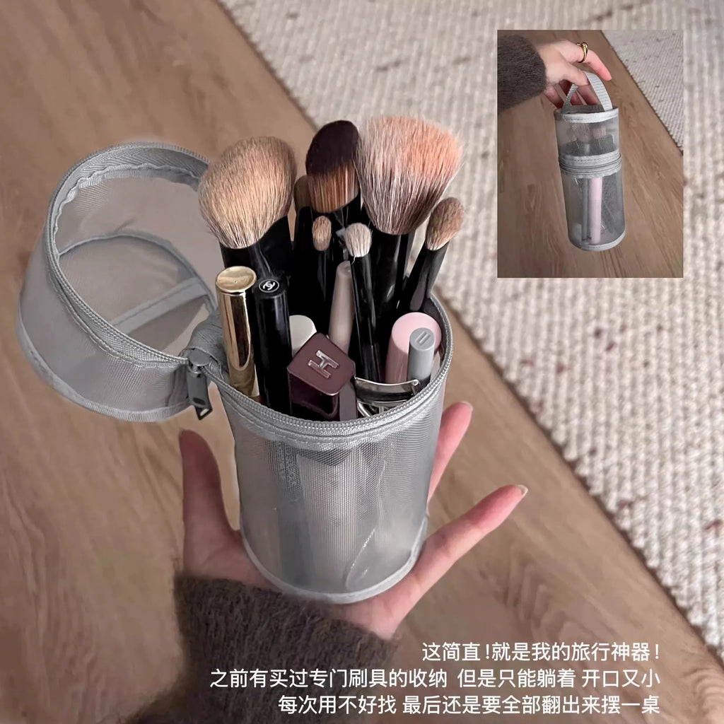 Mesh Round Makeup Brush Organizer Bag – Large Travel Pouch Cosmetic Organizer Bag Richie's
