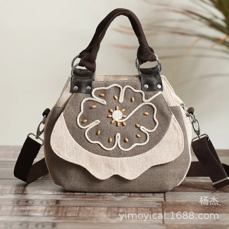 Women's Vintage Woven Canvas Crossbody Handbag – Casual Shoulder Bag Canvas Crossbody Handbag Richie's Light Grey 18x25x10cm