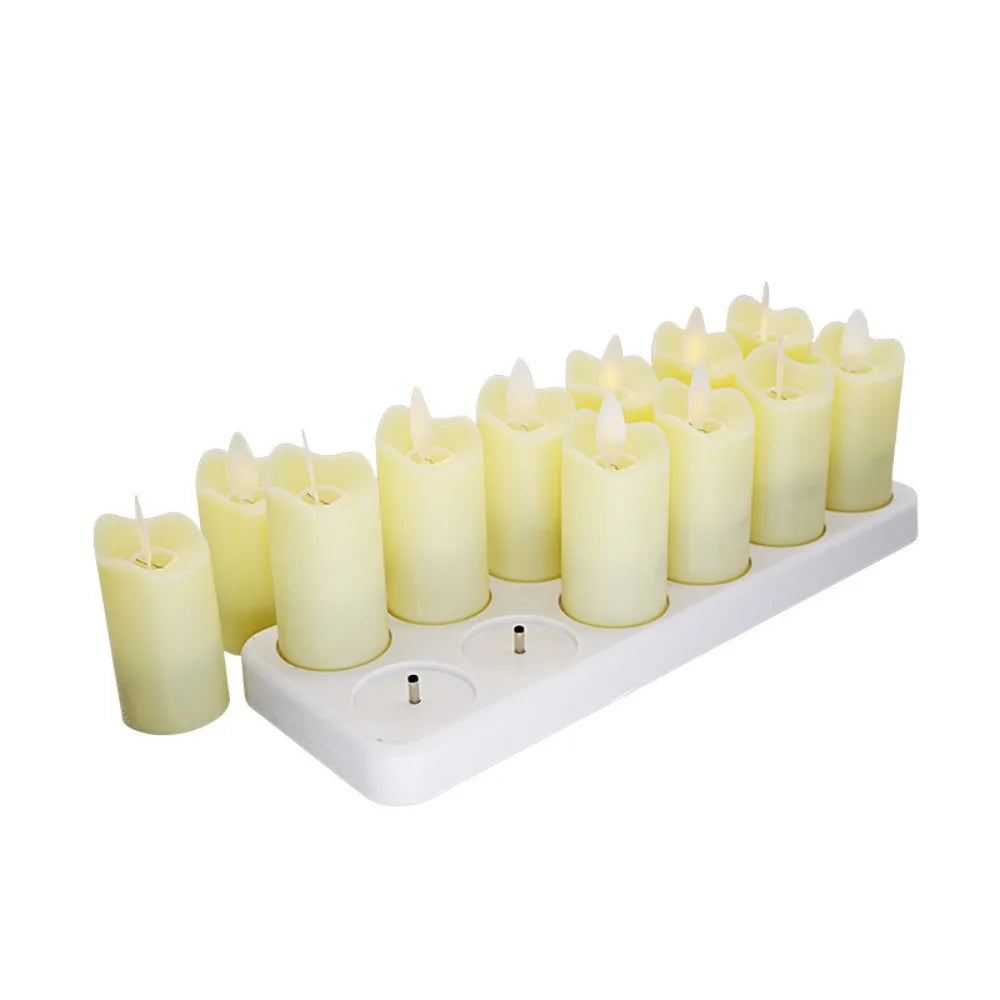 LED Flameless Candles Set 12pc Warm Yellow Rechargeable Base LED Flameless Candles Richie's 1