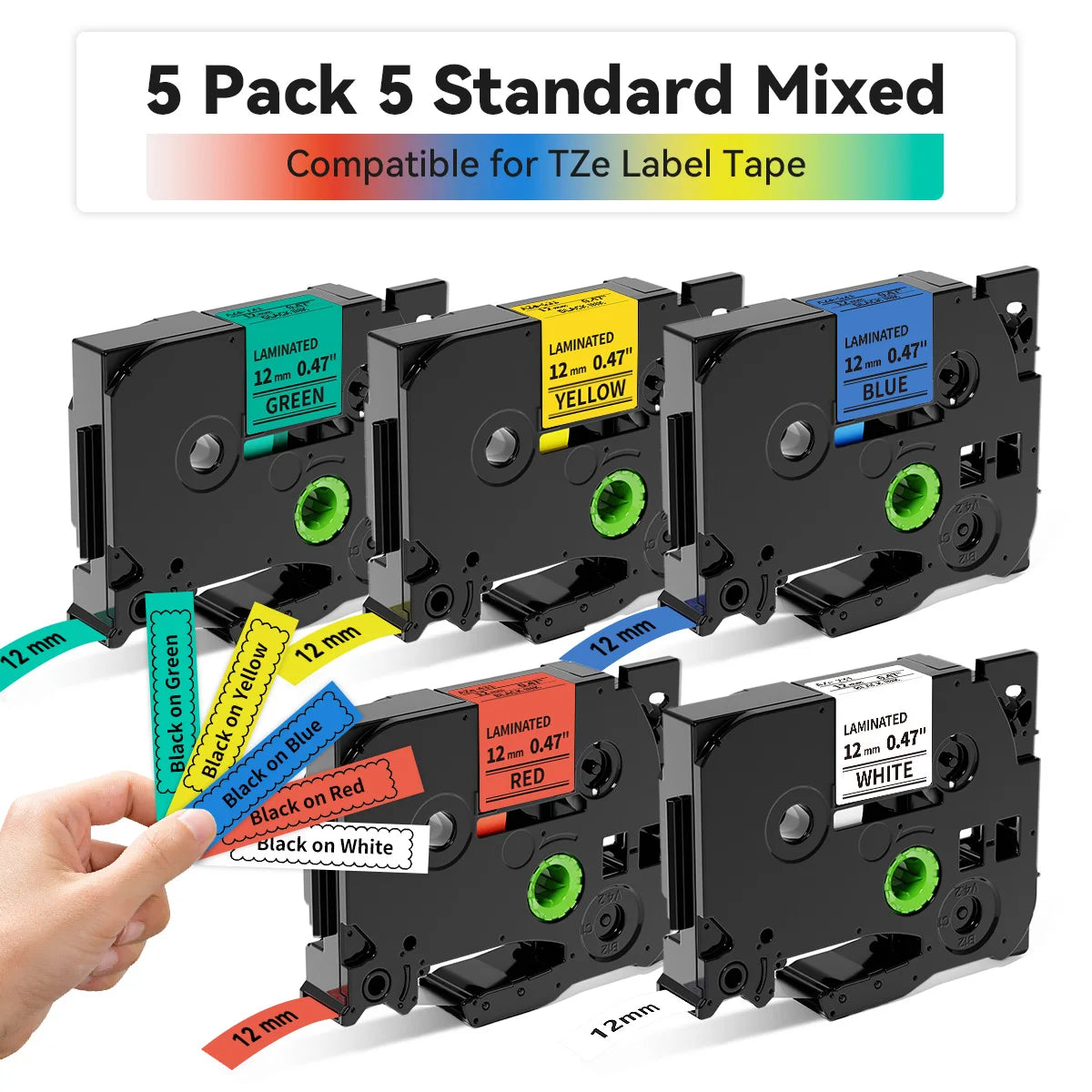 5-Pack TZe-231 Laminated Label Tape – Brother P-Touch Compatible Label Printer Tape Richie's 5PK Color Mix 6mm