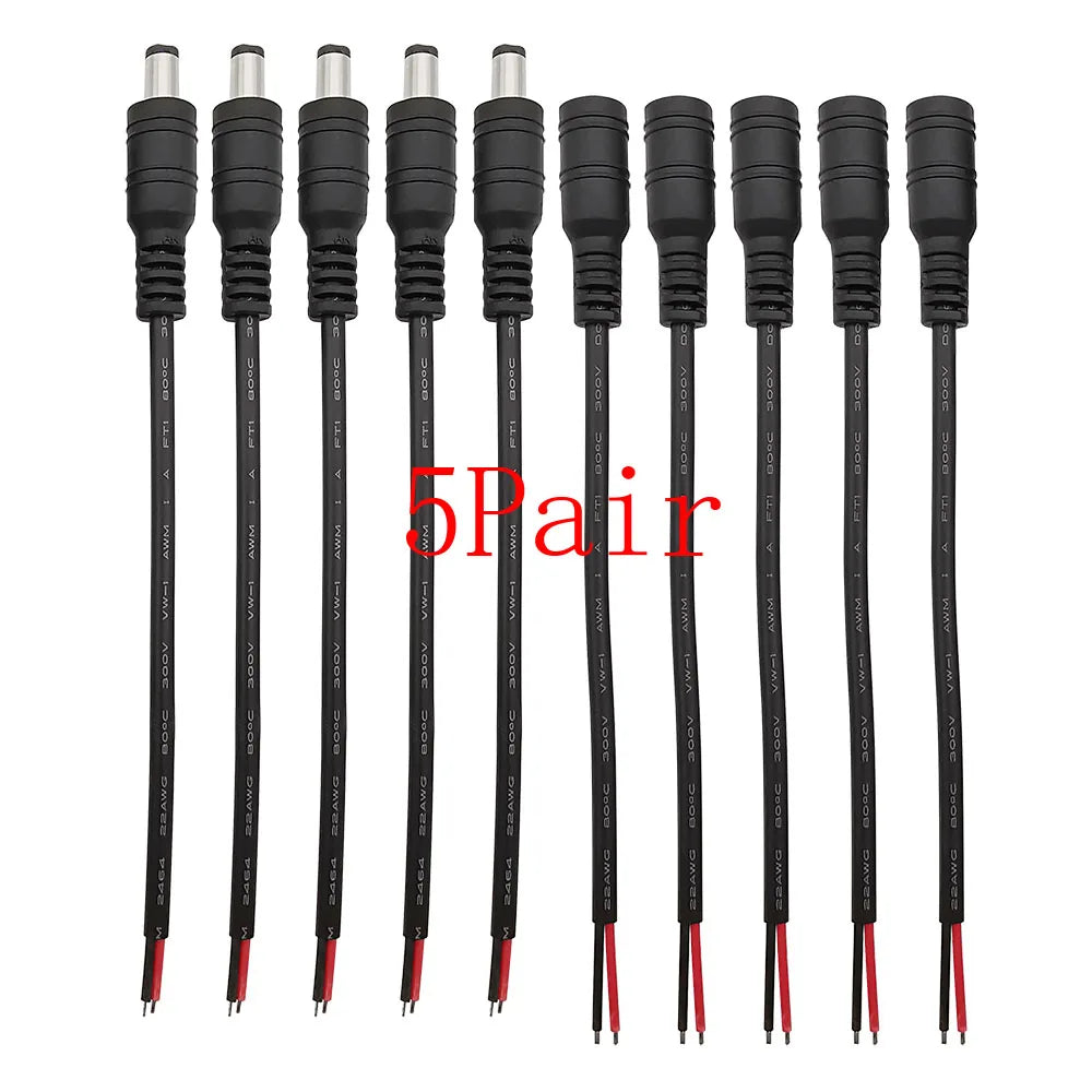DC Power Pigtail Cable 5.5mm x 2.1mm Male Female Barrel Connector DC Power Connector Richie's 5Pair