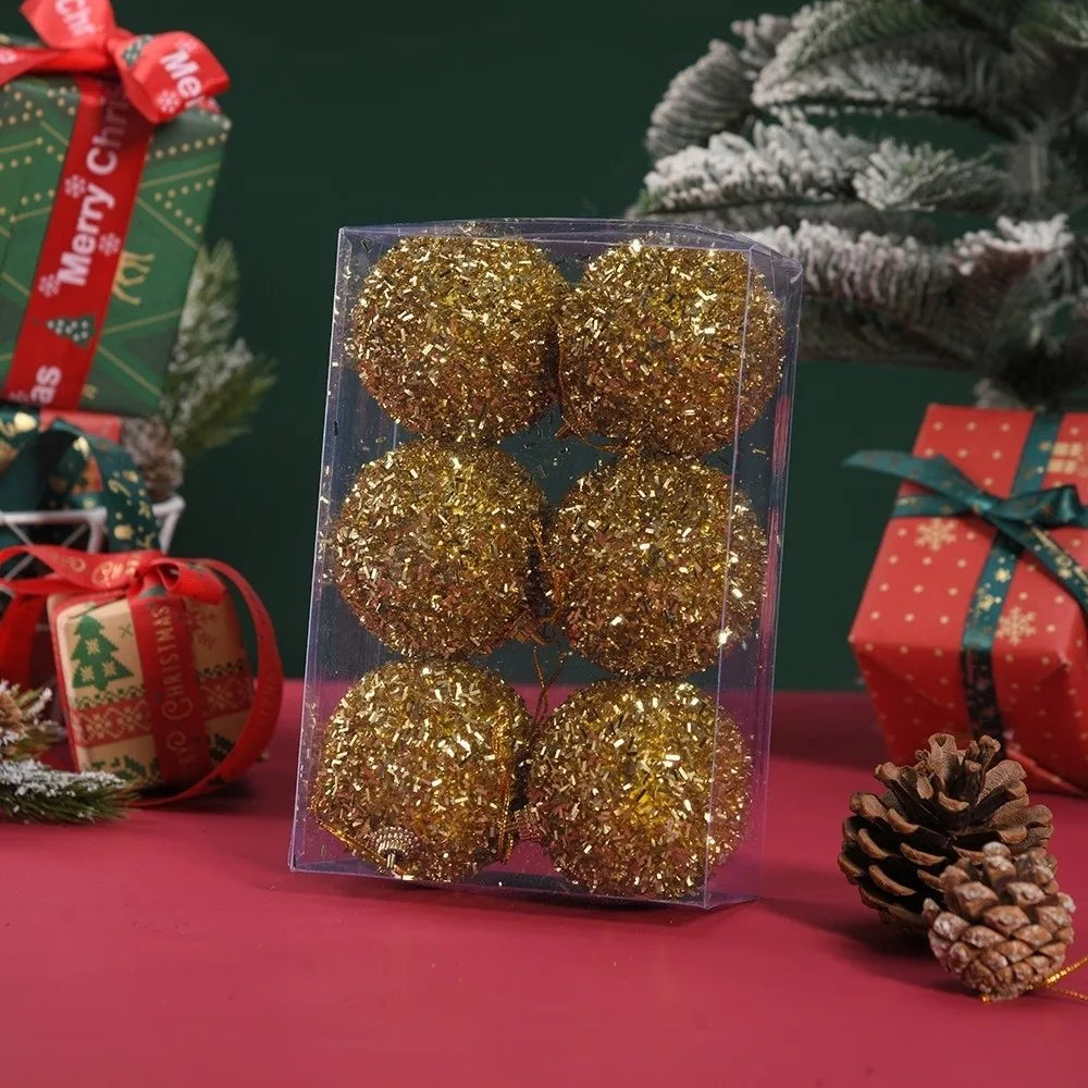 6-Pack 6cm Shiny Christmas Ball Ornaments – Red & Gold Glitter Christmas Tree Ornaments Richie's Gold 1.5cm