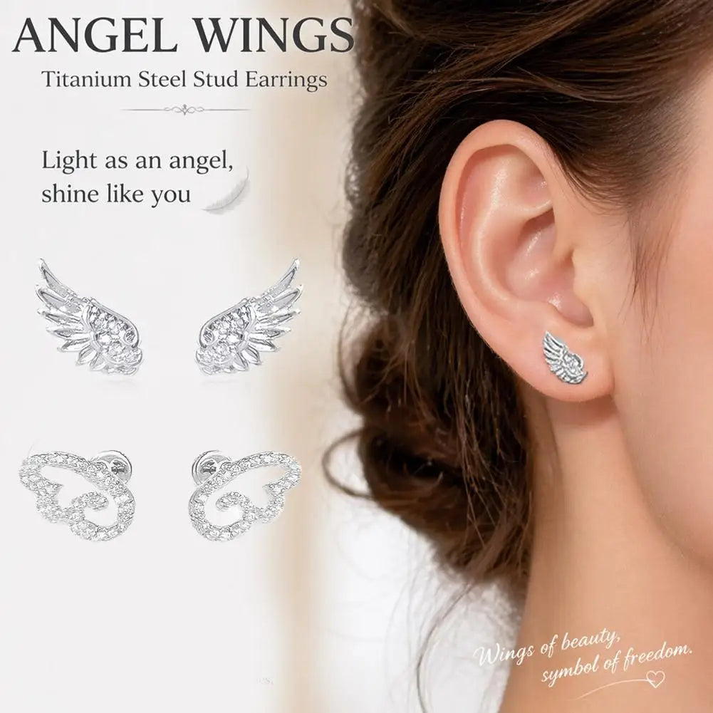 Angel Wing Crystal Stud Earrings – Sparkling Geometric Ear Studs Crystal Stud Earrings Richie's