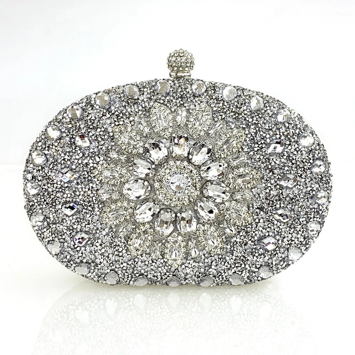 Flower Rhinestone Evening Clutch Bag with Chain – Prom & Wedding Evening Clutch Bag Richie's Silver 20x5x15cm