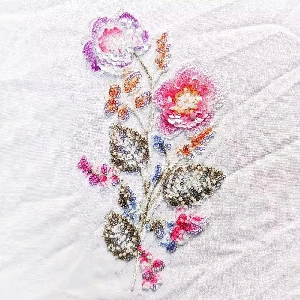 Beaded Sequin Flower Lace Applique Sew-On Patch for Wedding Dress Lace Applique Patch Richie's 1