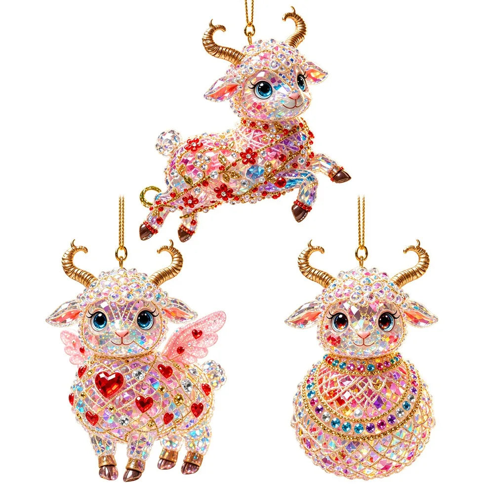 Rhinestone Goat Hanging Ornament – Acrylic Zodiac Charm Set Holiday Ornament Set Richie's 6-3PCS