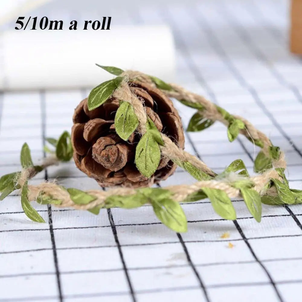 Vintage Jute Twine Burlap Rope with Artificial Leaves 5M/10M Decorative Craft Twine Richie's