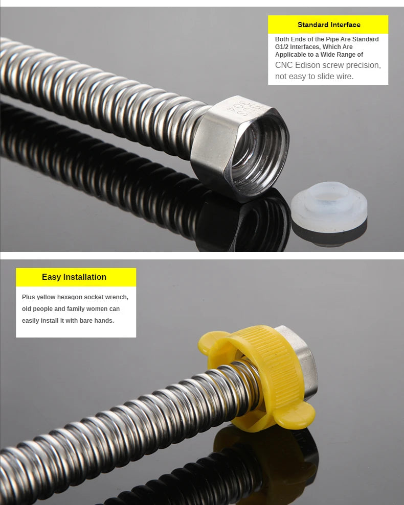304 Stainless Steel Corrugated Braided Plumbing Hose 1/2" Water Pipe Corrugated Plumbing Hose Richie's