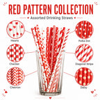 25pcs Red Patterned Biodegradable Paper Straws for Parties Disposable Paper Straws Richie's